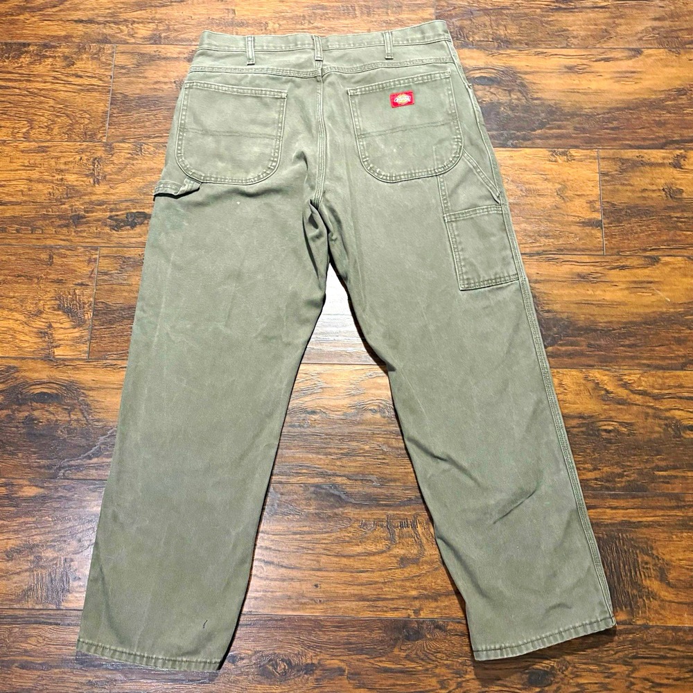 Dickies Men's Green Canvas Work Pants Straight Leg 36x30 Cotton Duck 1939RMS